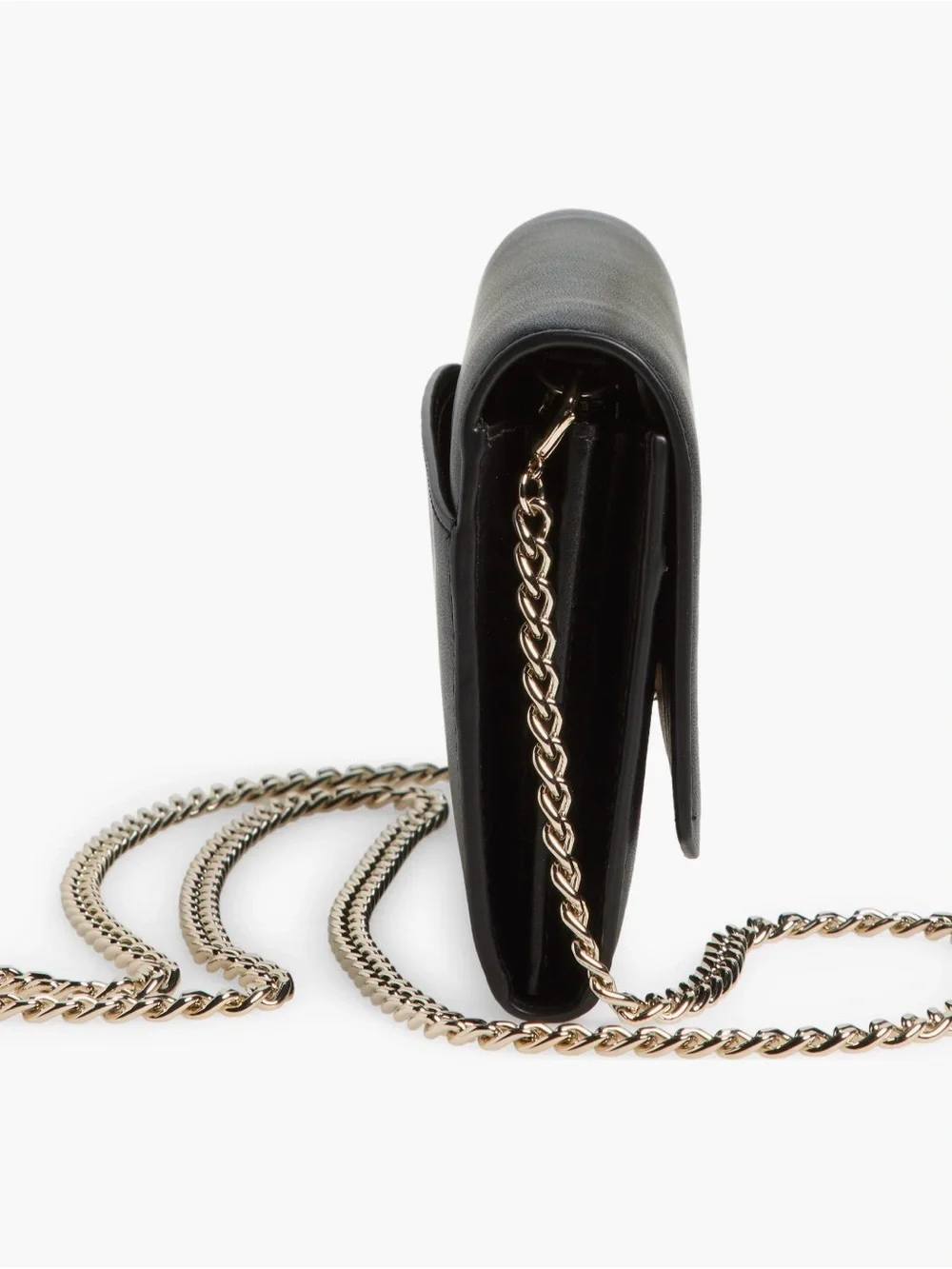 kate spade black leather scalloped clutch with gold chain - Picture 3 of 5